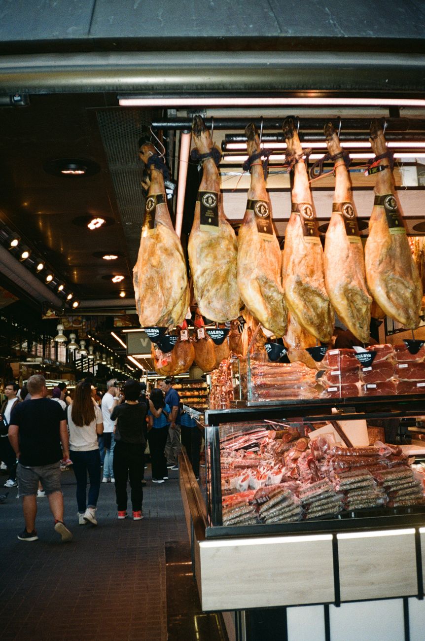 meat section of a crowded hypermarket